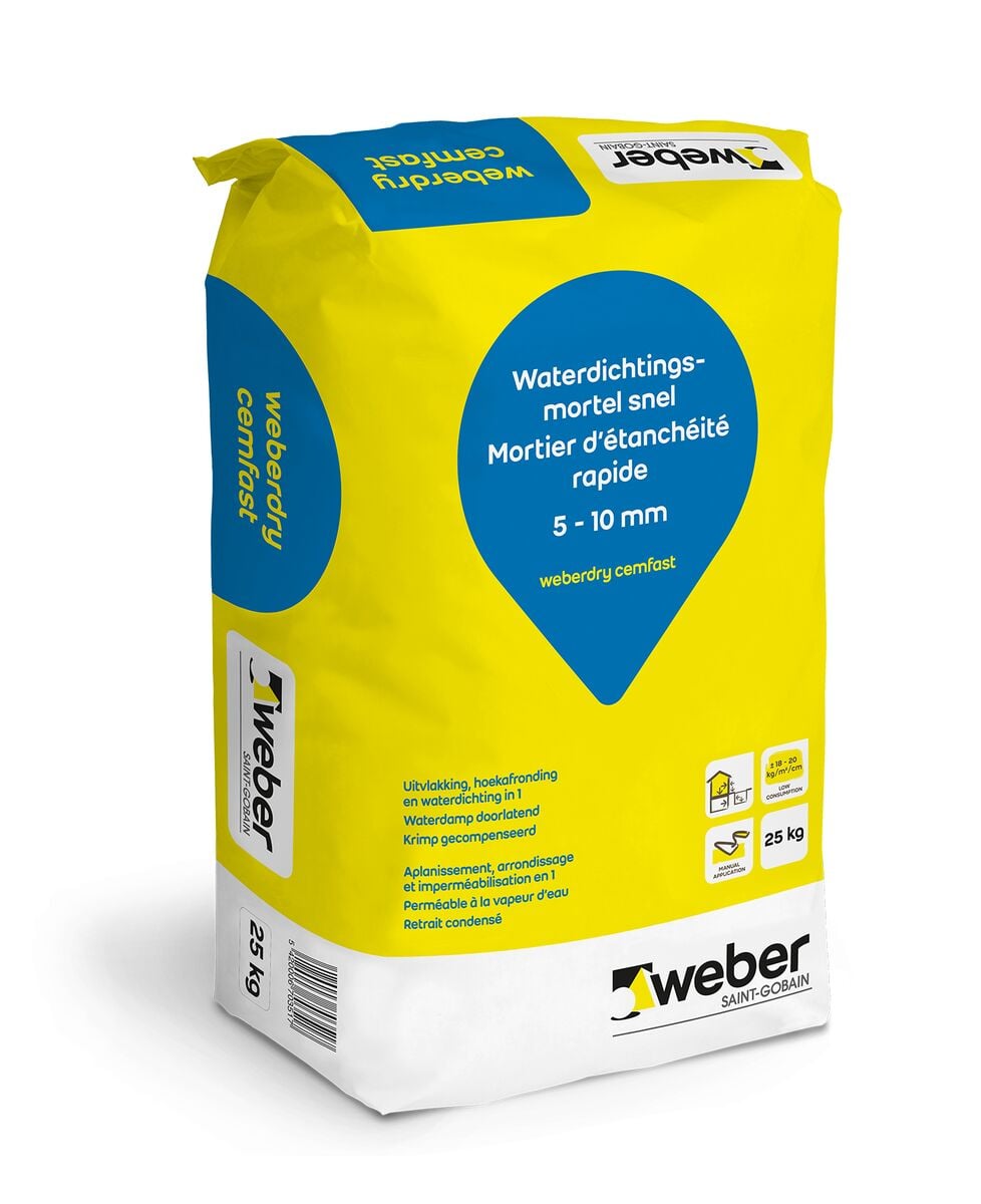 Weberdry Cemfast waterdichtingsmortel snel 5-10mm 25kg